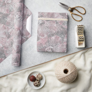 Papier Cadeau rose, gris, élégant, grand, fleurs, fleurs roses,