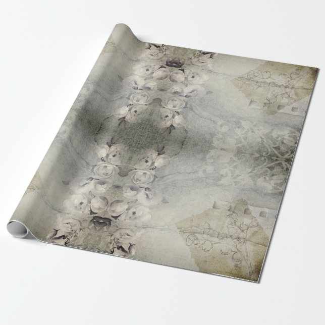 Papier Cadeau Rose Grunge Grey Gothique (Déroulé)