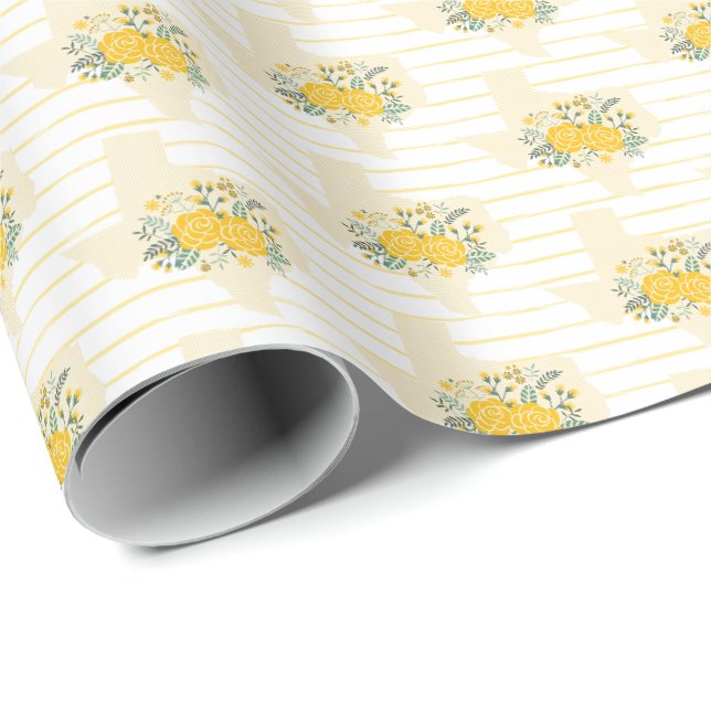 Papier Cadeau Rose jaune du Texas - En vichy Etat avec Rose (Coin rond)