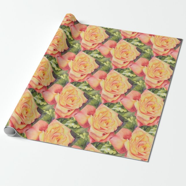 Papier Cadeau Rose jaune magnifique (Déroulé)