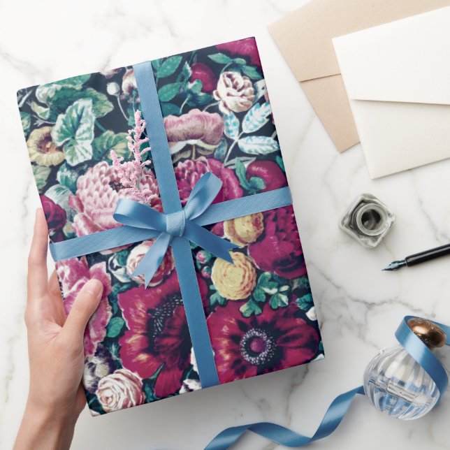 Papier Cadeau Rose Magenta Vert Bleu Peine Turquoise et Fleurs R (Cadeaux)