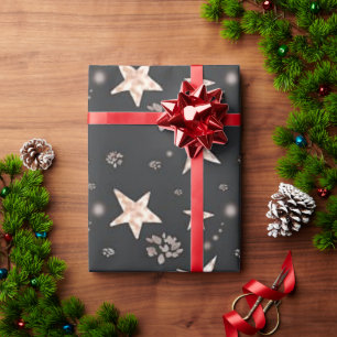 Papier Cadeau Rose moderne Gold Stars Noir Noël