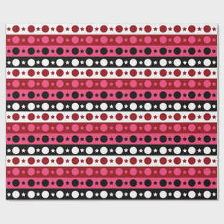 Papier Cadeau Rose noir blanc Cercle Étoiles rayures Design