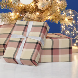 Papier Cadeau Rose, noir et tan plaid