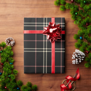 Papier Cadeau Rose, noir et tan plaid