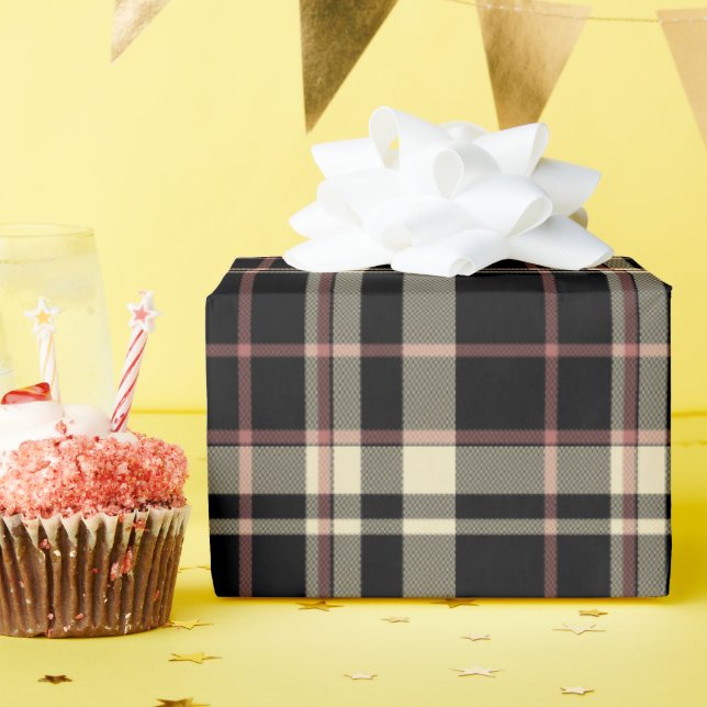 Papier Cadeau Rose, noir et tan plaid (Fête d'anniversaire)