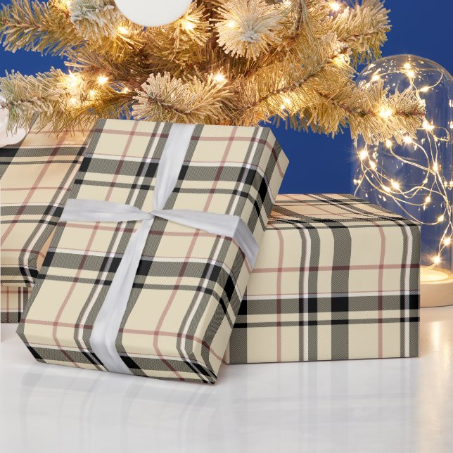 Papier Cadeau Rose, noir et tan plaid (Vacances)