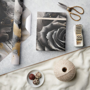 Papier Cadeau Rose noire et or