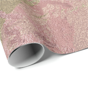 Papier Cadeau Rose Or Blush Marbre brillant Métallurique Tire de