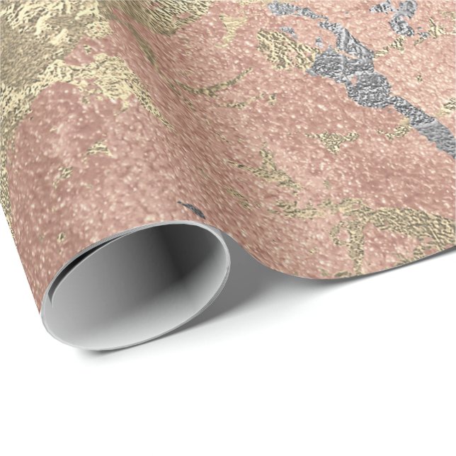 Papier Cadeau Rose or marbre brun brun brun gris Abstrait (Coin rond)