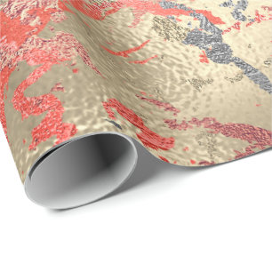 Papier Cadeau Rose or marbre corail cuivre gris Abstrait