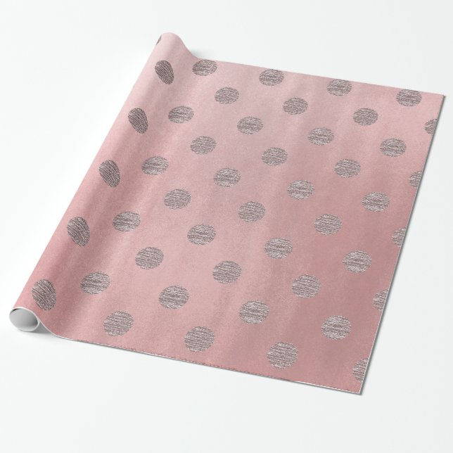 Papier Cadeau Rose or rose brillant glam Pois moderne chic (Déroulé)
