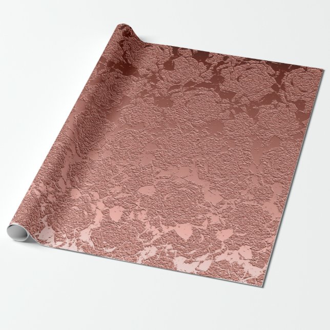 Papier Cadeau Rose Or rose Floral Succulent Motif métallique (Déroulé)