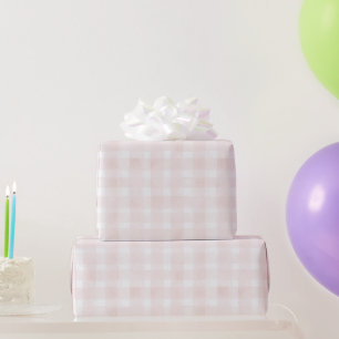 Papier Cadeau Rose Pâle Blanc Carreaux Rayures Anniversaire