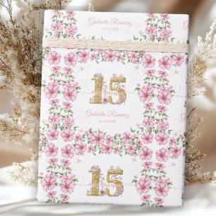 Papier Cadeau Rose Pâle Doré Mis Quince Quinceañera 