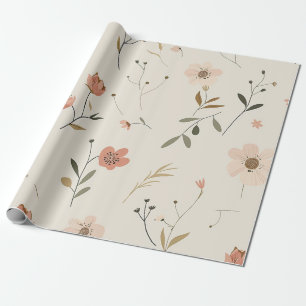 Papier Cadeau Rose Pâle Fleur Sauvage Vintage Bohème 70s