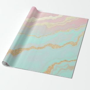 Papier Cadeau Rose Pâle Menthe Or Luxe Collection Populaire