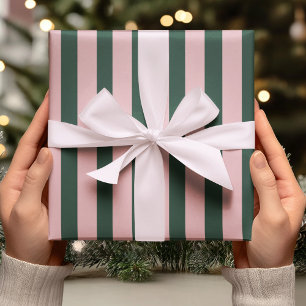 Papier Cadeau Rose Pâle & Rayure Verte