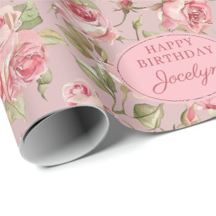 Papier Cadeau Rose personnalisée rose mauve pour anniversaire