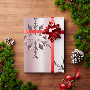 Papier Cadeau Rose Pink Noël Snowflakes