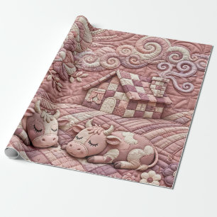 Papier Cadeau Rose Poussiéreux Charme Patchwork Pastoral Vache