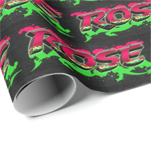 Papier Cadeau Rose prénom nom Graffiti rouge vert