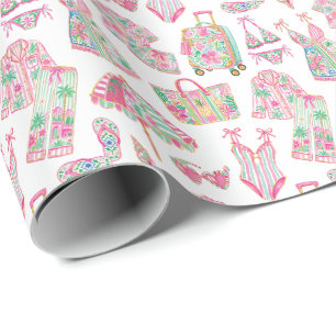 Papier Cadeau Rose Prépa et Vert Chic de Palm Beach