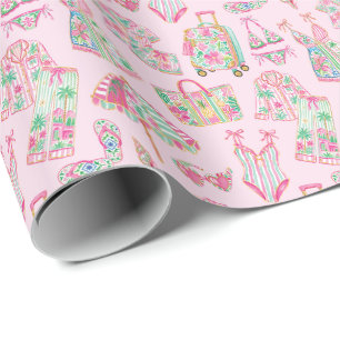 Papier Cadeau Rose Prépa et Vert Chic de Palm Beach