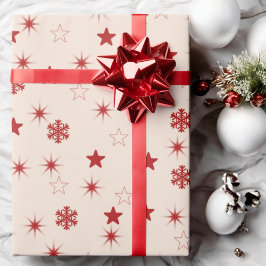 Papier Cadeau Rose Red Stars Snowflake Sparkle cadeau de vacance