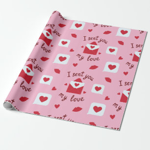 Papier Cadeau Rose romantique Saint-Valentin Notes d'amour & Cœu
