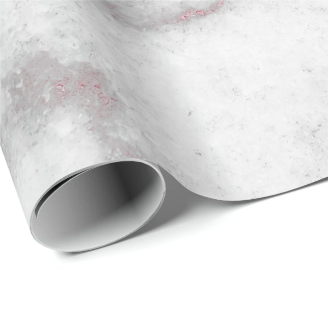 Papier Cadeau Rose Rose Blanc Argent Gris Carrare Marbre Pierre (Coin rond)