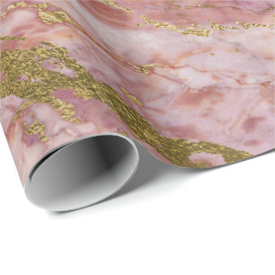Papier Cadeau Rose rose Blush or Marbre brillant brillant