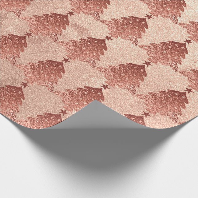 Papier Cadeau Rose rose cuivre or Blush sapin de Noël (Coin)