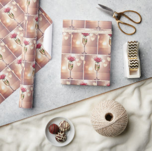Papier Cadeau Rose rose dans la Flûte Champagne