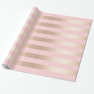 Papier Cadeau Rose rose d'or de poussin moderne élégant barré