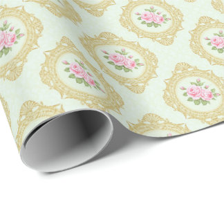Papier Cadeau Rose rose élégant et cadre doré
