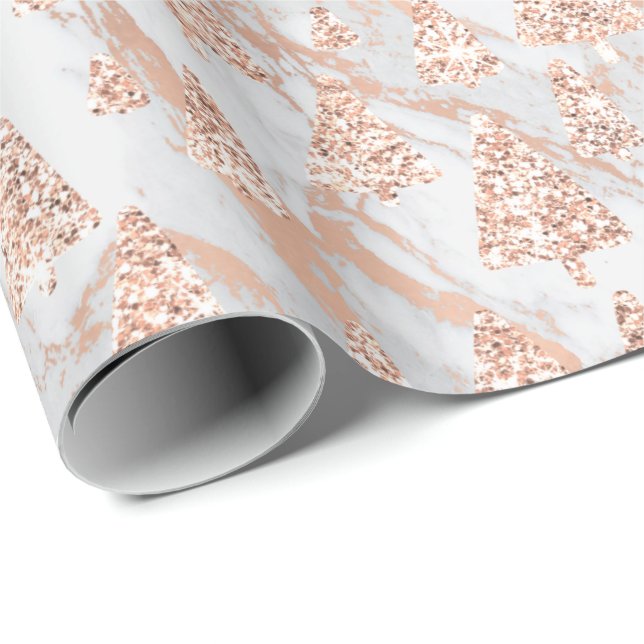 Papier Cadeau Rose Rose Gold Parties scintillant Arbre de Noël M (Coin rond)