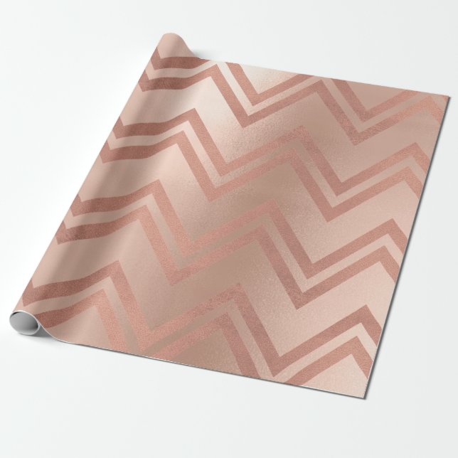 Papier Cadeau Rose Rose Or Blush Zig Zag Chevron Stripes (Déroulé)