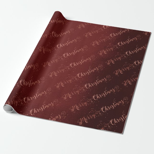 Papier Cadeau Rose Rose Or Bourgogne Joyeux Noël Script (Déroulé)