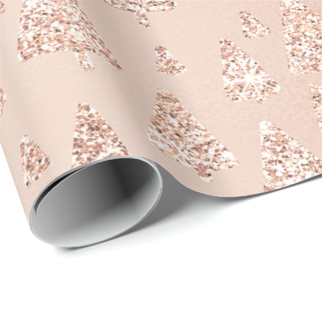 Papier Cadeau Rose Rose Poudre Or Parties scintillant de Noël Ar (Coin rond)