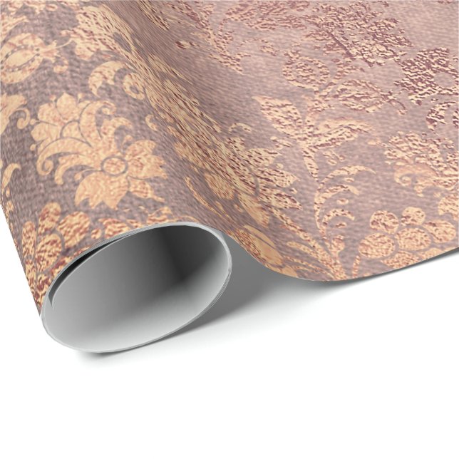 Papier Cadeau Rose rose rose vif Or Poudre florale Faux Floral (Coin rond)