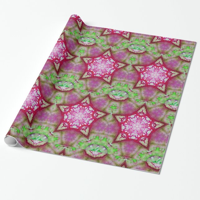 PAPIER CADEAU ROSE ROUGE ABSTRAIT PURPLE FUCHSIA STAR (Déroulé)