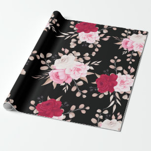Papier Cadeau rose rouge élégant floral