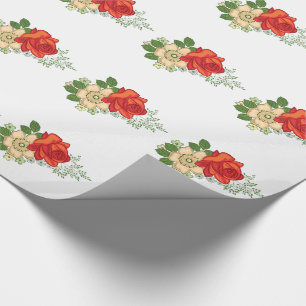 Papier Cadeau Rose rouge et marguerites