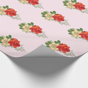 Papier Cadeau Rose rouge et marguerites