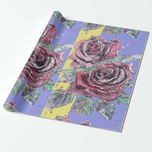 Papier Cadeau Rose rouge pourpre fleurs de printemps Aquarelle