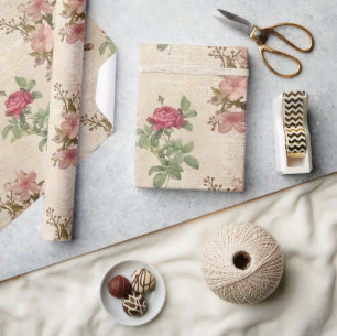 Papier Cadeau Rose victorien et éphémère de texte