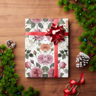 Papier Cadeau Roses à l'aquarelle avec une douce lueur romantiqu