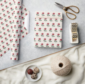 Papier Cadeau Roses aquarellées roses féminines sur fond crème d