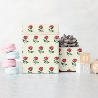 Papier Cadeau Roses Aquarelles Roses Féminines sur Fond Beige
